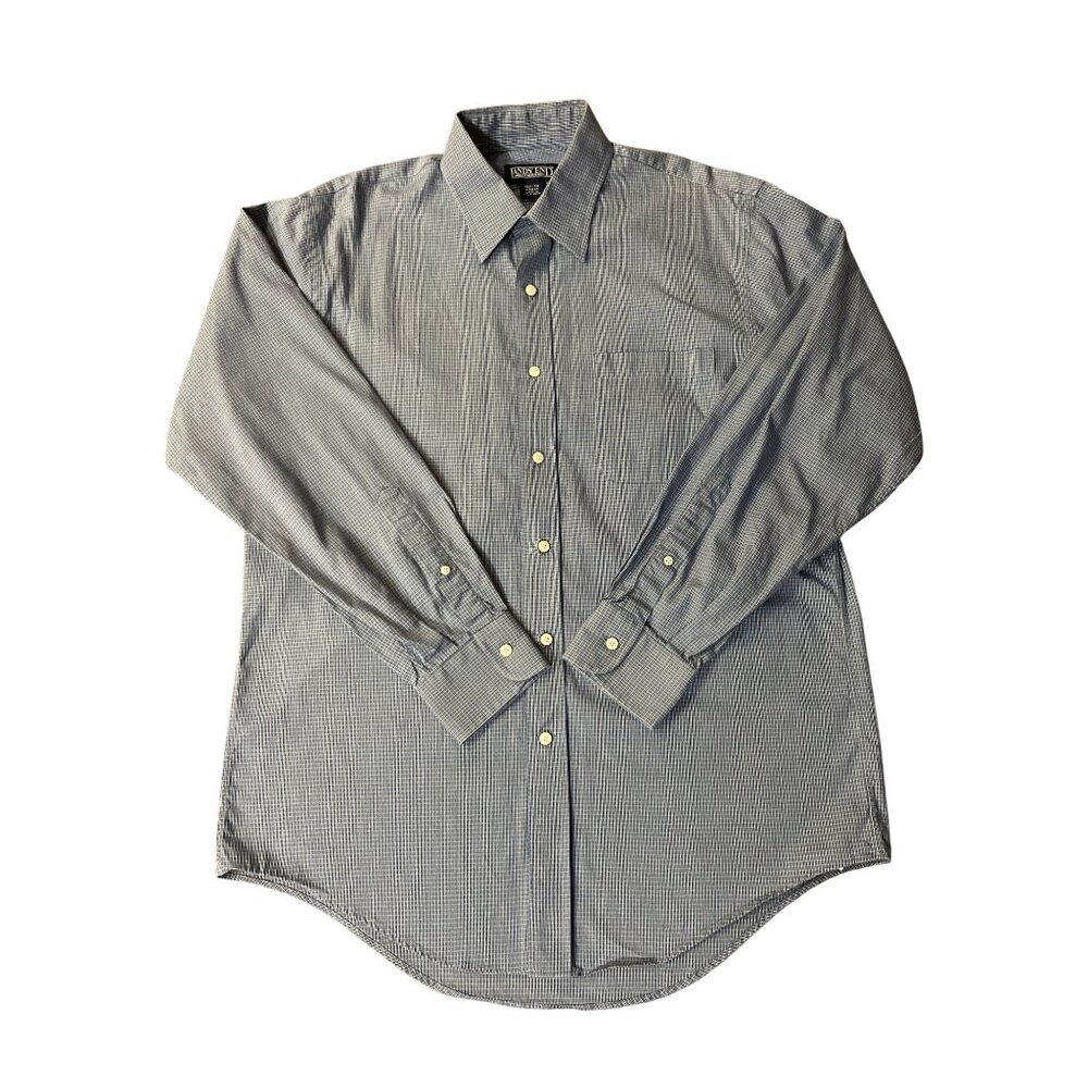 Lands’ End Men’s 15.5 33 Dress Shirt Blue Yellow Plaid Cotton Button Front Used - Picture 3 of 12